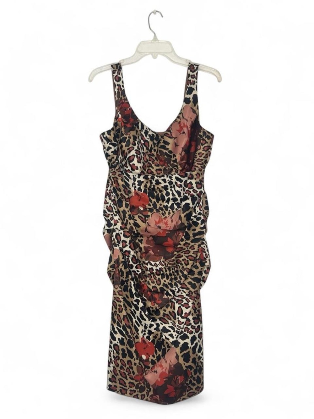 Signature by Sangria Red & Tan Floral Leopard Midi Dress